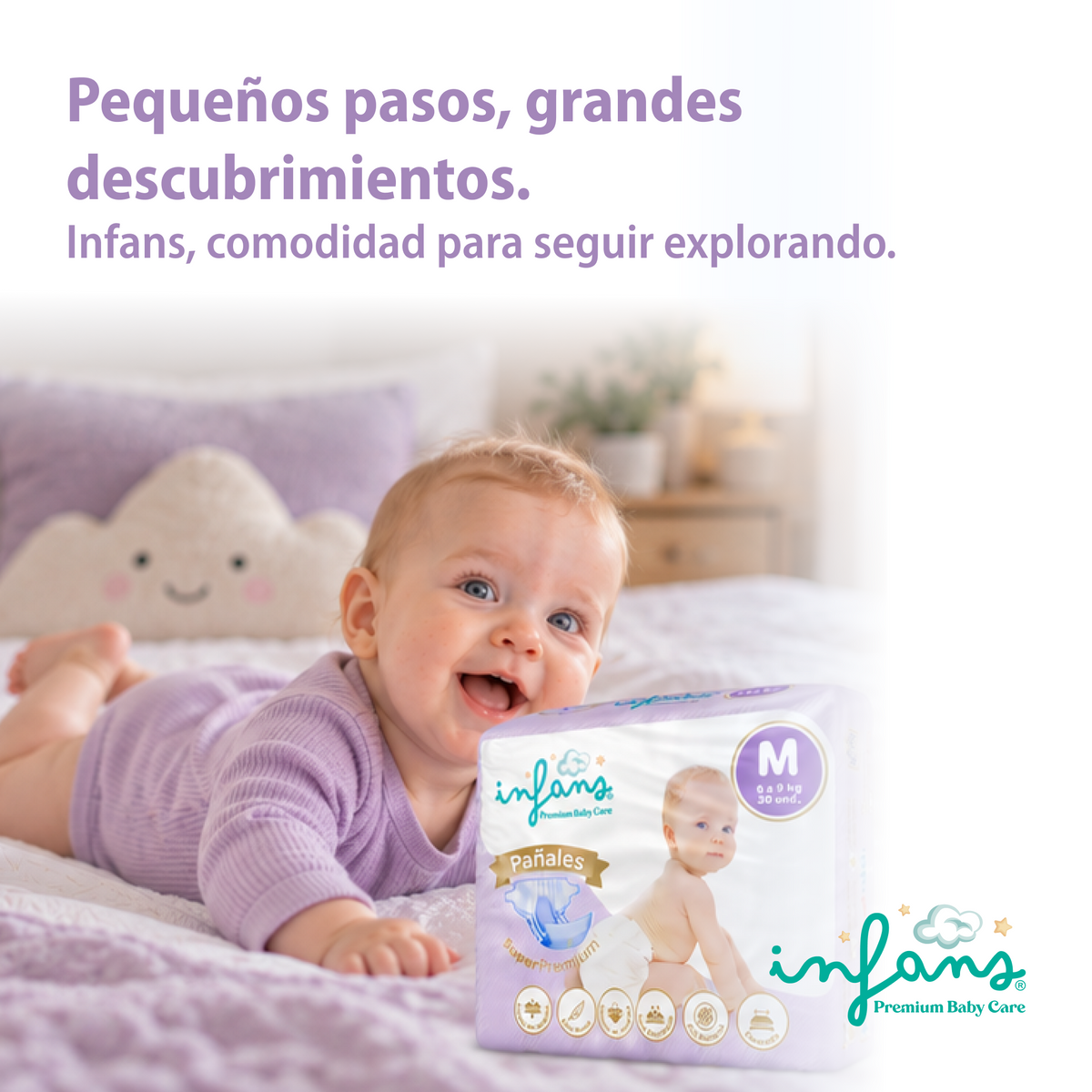 Pañales INFANS Super Premium · Talla M (6-9 kg) · Pack 120 un.
