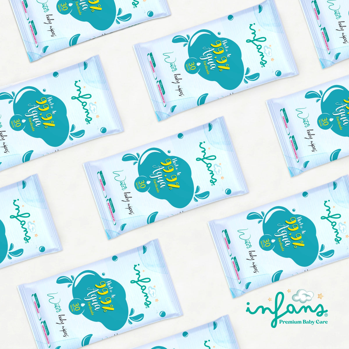 Toallitas Húmedas INFANS 99,9% Agua · Caja 36 x 30 (1.080 un.)