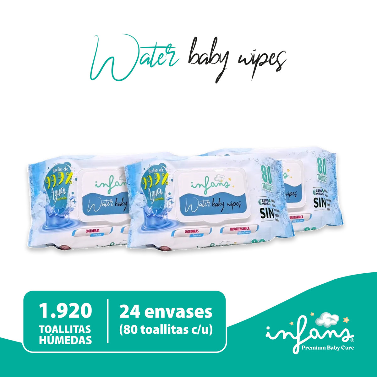 Toalla Húmeda Infans 99.9% Agua Hipoalergénicas 24x60 – 1440 Unidades