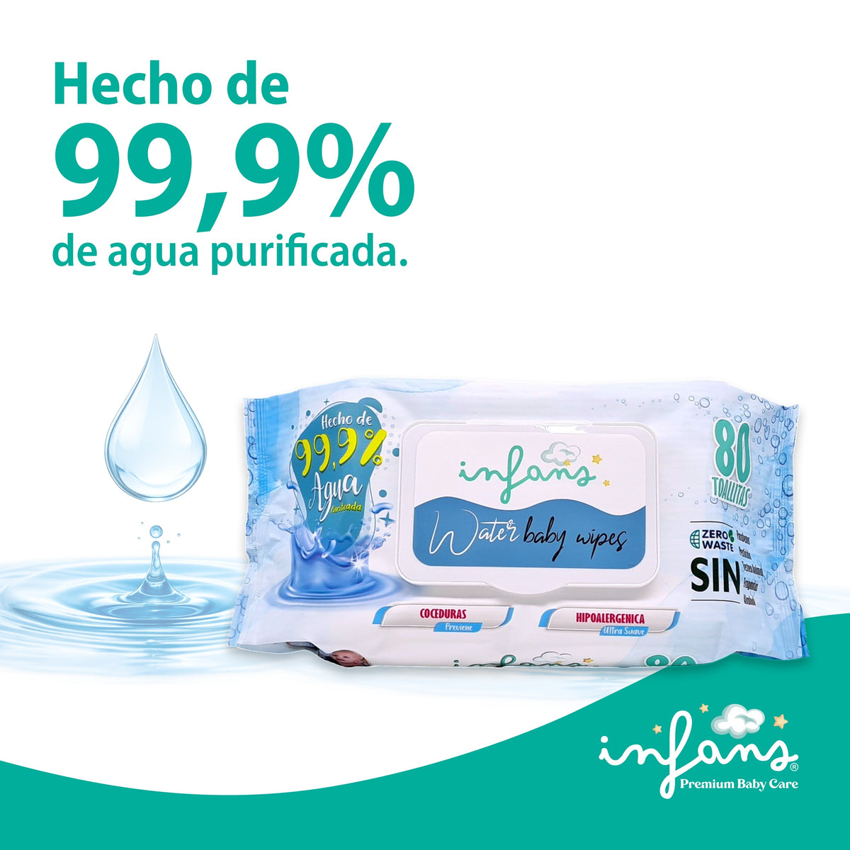 Toalla Húmeda Infans 99.9% Agua Hipoalergénicas 24x60 – 1440 Unidades