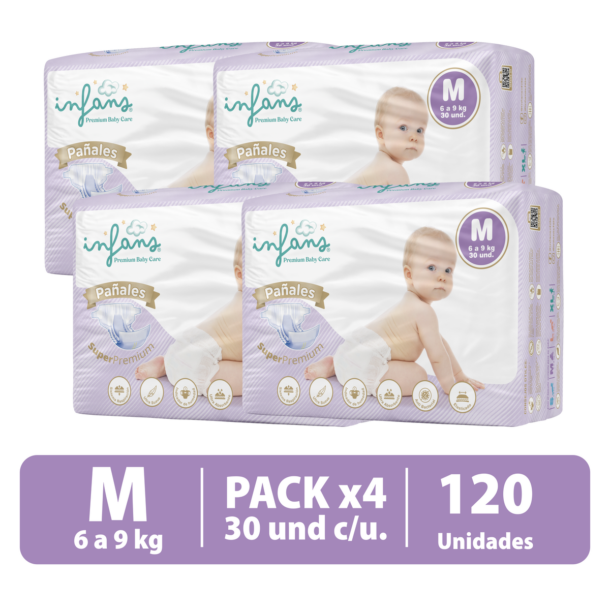 Pañal Infans Super Premium Talla M 4x30 – 120 Unidades