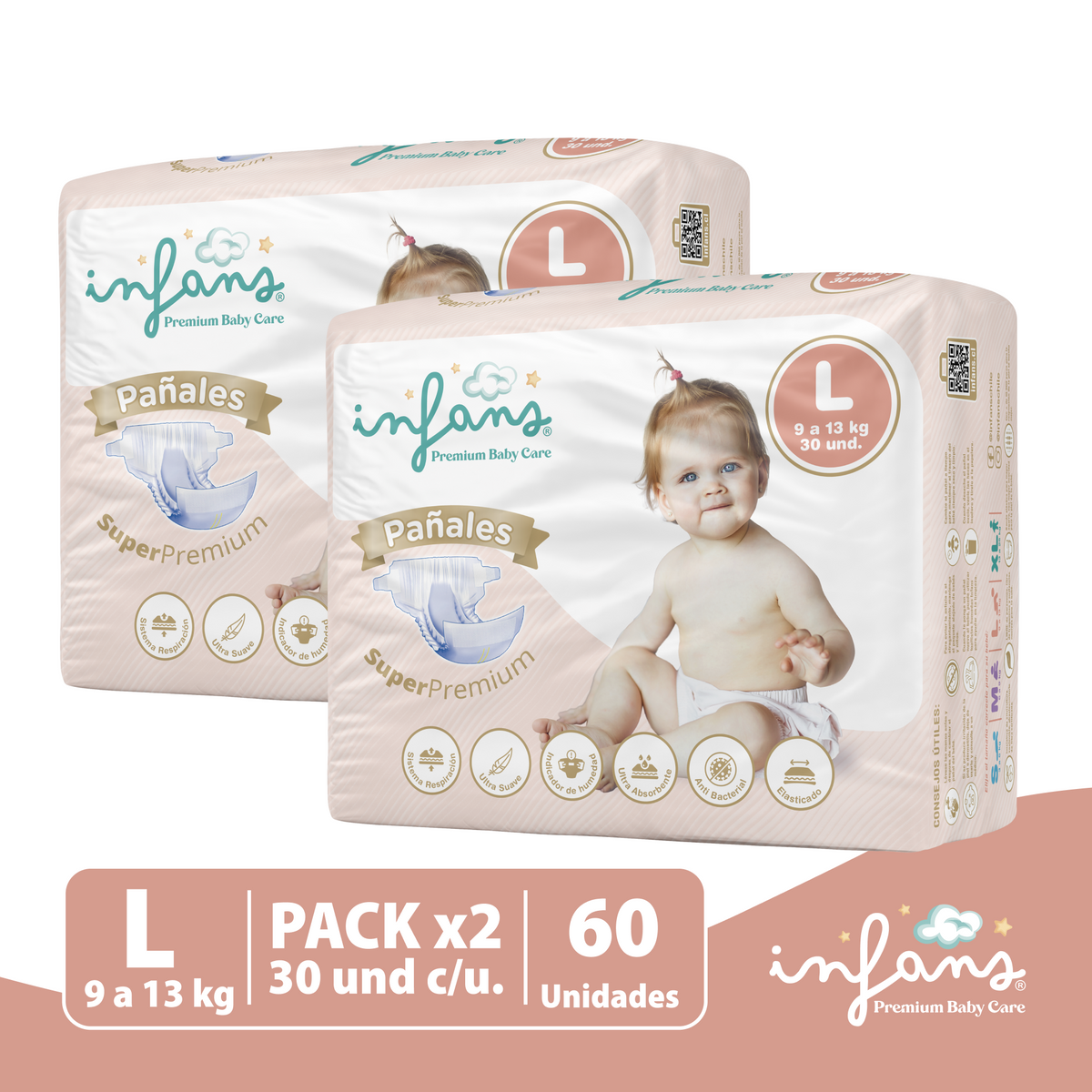 Pañal Infans Super Premium Talla L 2x30 – 60 Unidades