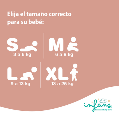Pañales INFANS Super Premium · Talla L (9-13 kg) · Pack 60 un.