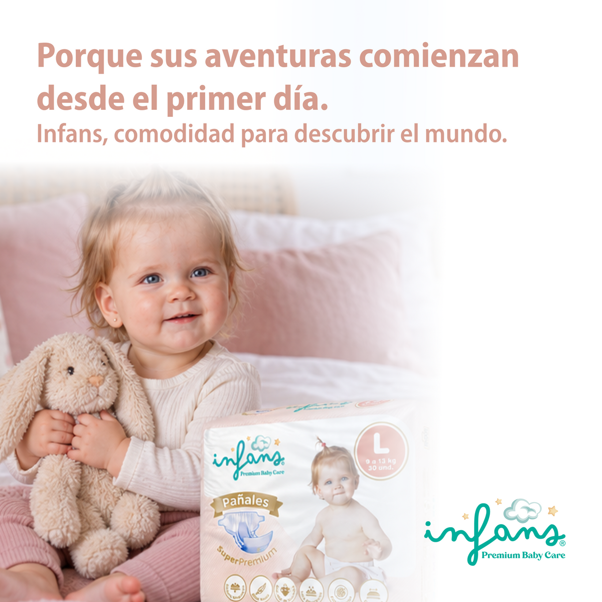 Pañales INFANS Super Premium · Talla L (9-13 kg) · Pack 60 un.