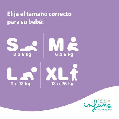 Pañales INFANS Super Premium · Talla M (6-9 kg) · Pack 120 un.