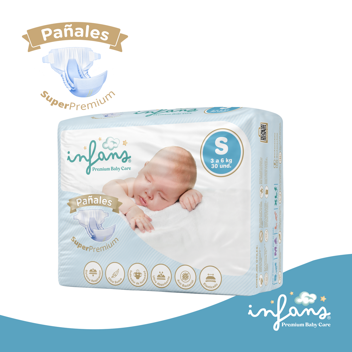 Pañal Infans Super Premium Talla S – 30 Unidades