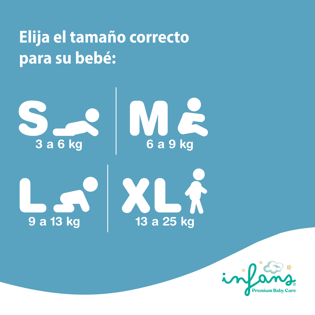 Pañales INFANS Super Premium · Talla S (3-6 kg) · Pack 60 un.