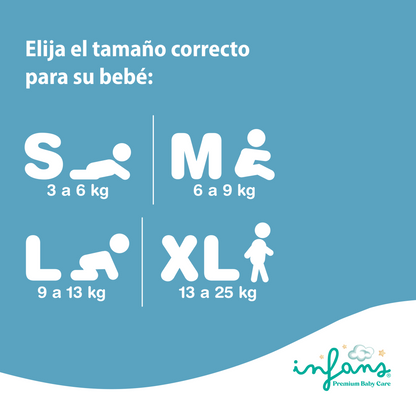 Pañales INFANS Super Premium · Talla S (3-6 kg) · Pack 60 un.