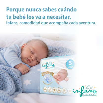 Pañales INFANS Super Premium · Talla S (3-6 kg) · Pack 60 un.