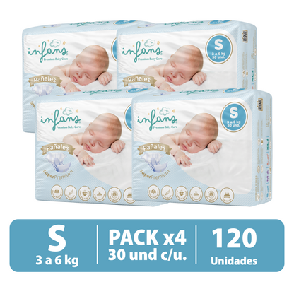Pañal Infans Super Premium Talla S 4x30 – 120 Unidades