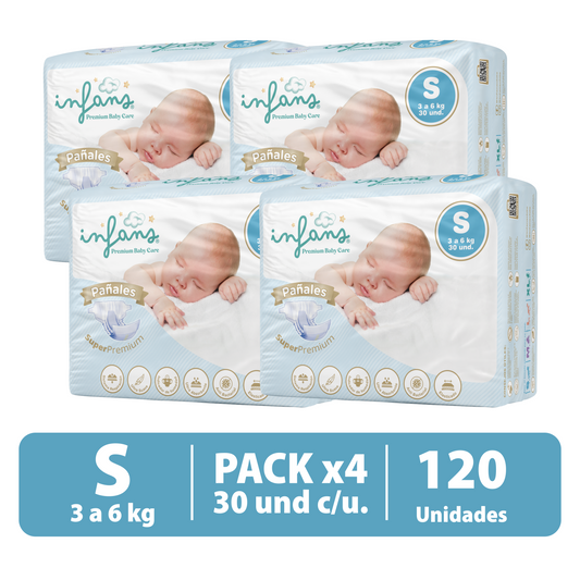 Pañal Infans Super Premium Talla S 4x30 – 120 Unidades
