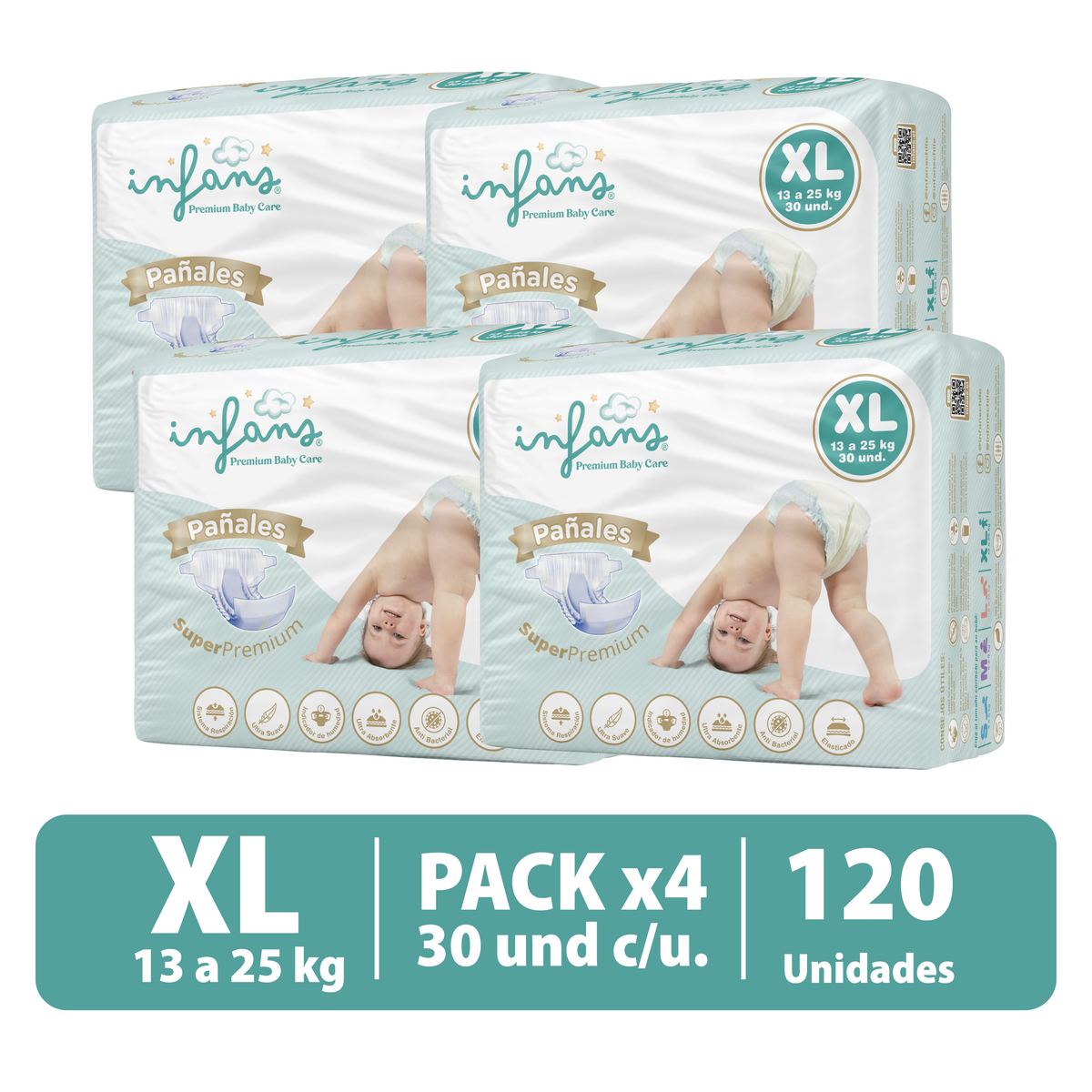 Pañal Infans Super Premium Talla XL 4x30 – 120 Unidades