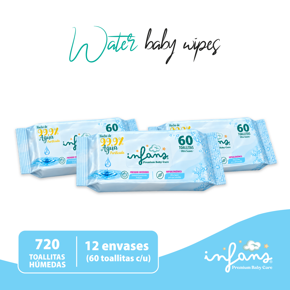 Toallitas Infans 99,9% Agua Hipoalergénicas 12x60 – 720 Unidades