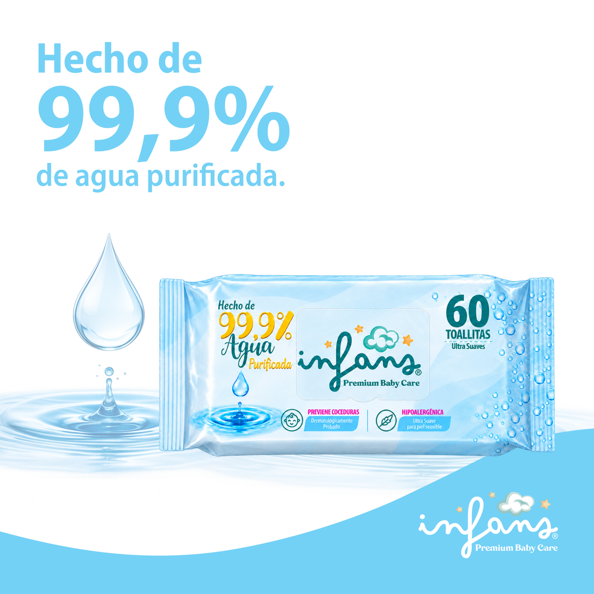 Toallitas Infans 99,9% Agua Hipoalergénicas 24x60 – 1440 Unidades