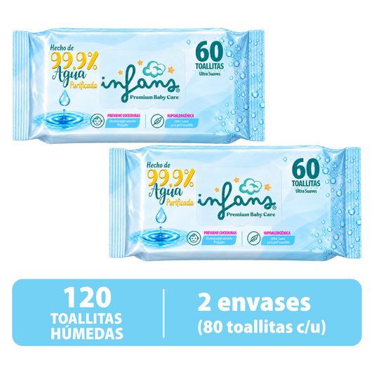 Toallitas Infans 99,9% Agua Hipoalergénicas 2x60 – 120 Unidades