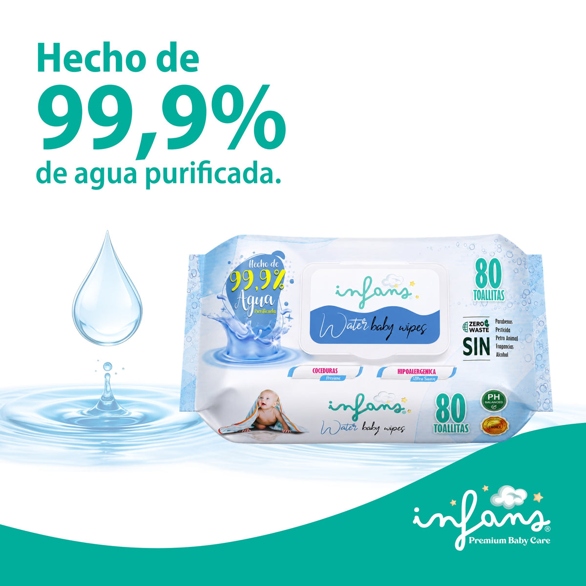 Toalla Húmeda Infans 99.9% Agua Hipoalergénicas 3x80 – 240 Unidades