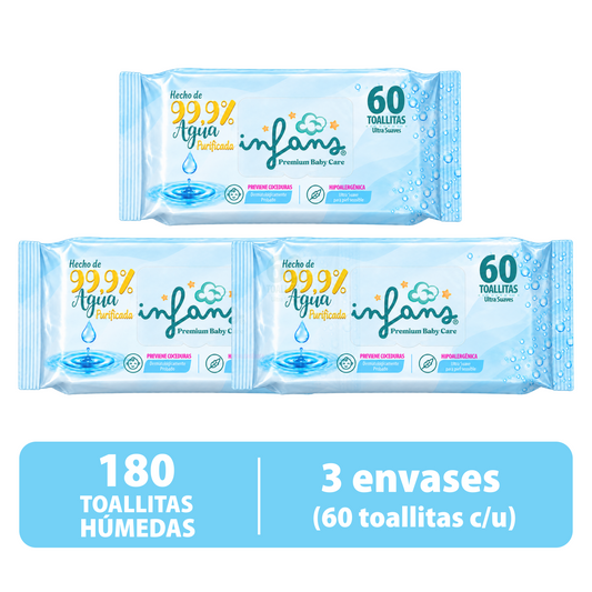 Toallitas Infans 99,9% Agua Hipoalergénicas 3x60 – 180 Unidades